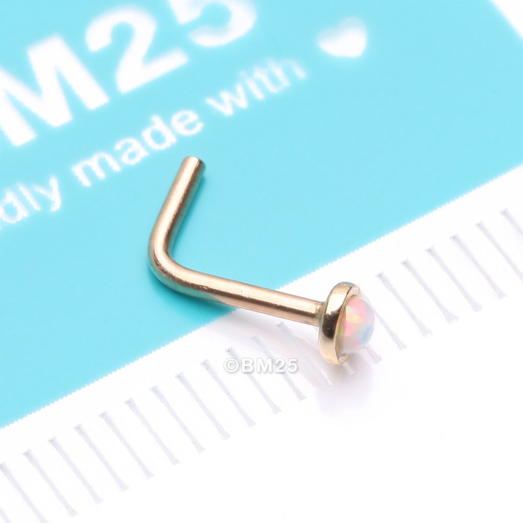 14 Karat Gold Fire Opal Bezel Set L-Shaped Nose Ring 35$